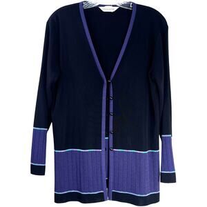 Misook Petite Vtg. Women's Button Down Color Block Cardigan Long Sleeves Size M